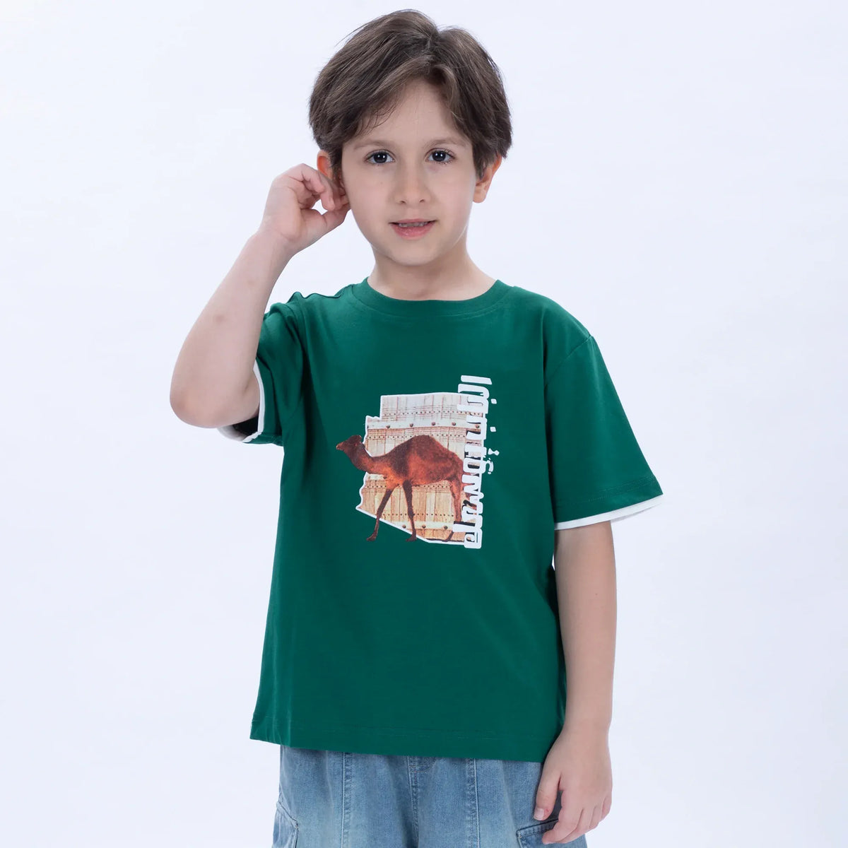 Green Printed Casual T.Shirt for Boys Image