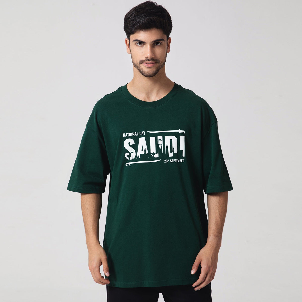 Green Printed Casual T.Shirt for Men Image