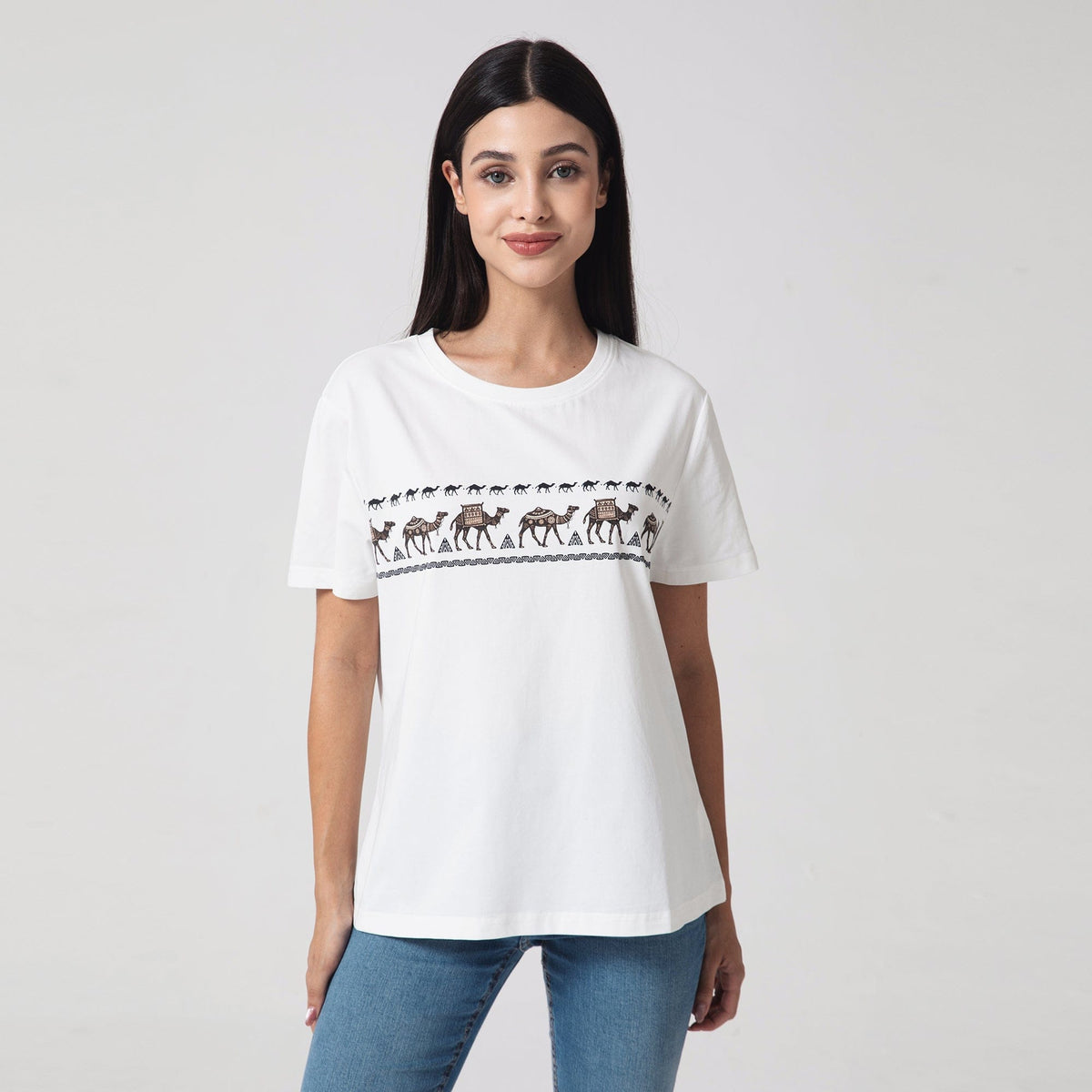 White Printed Casual T.Shirt for Women Image