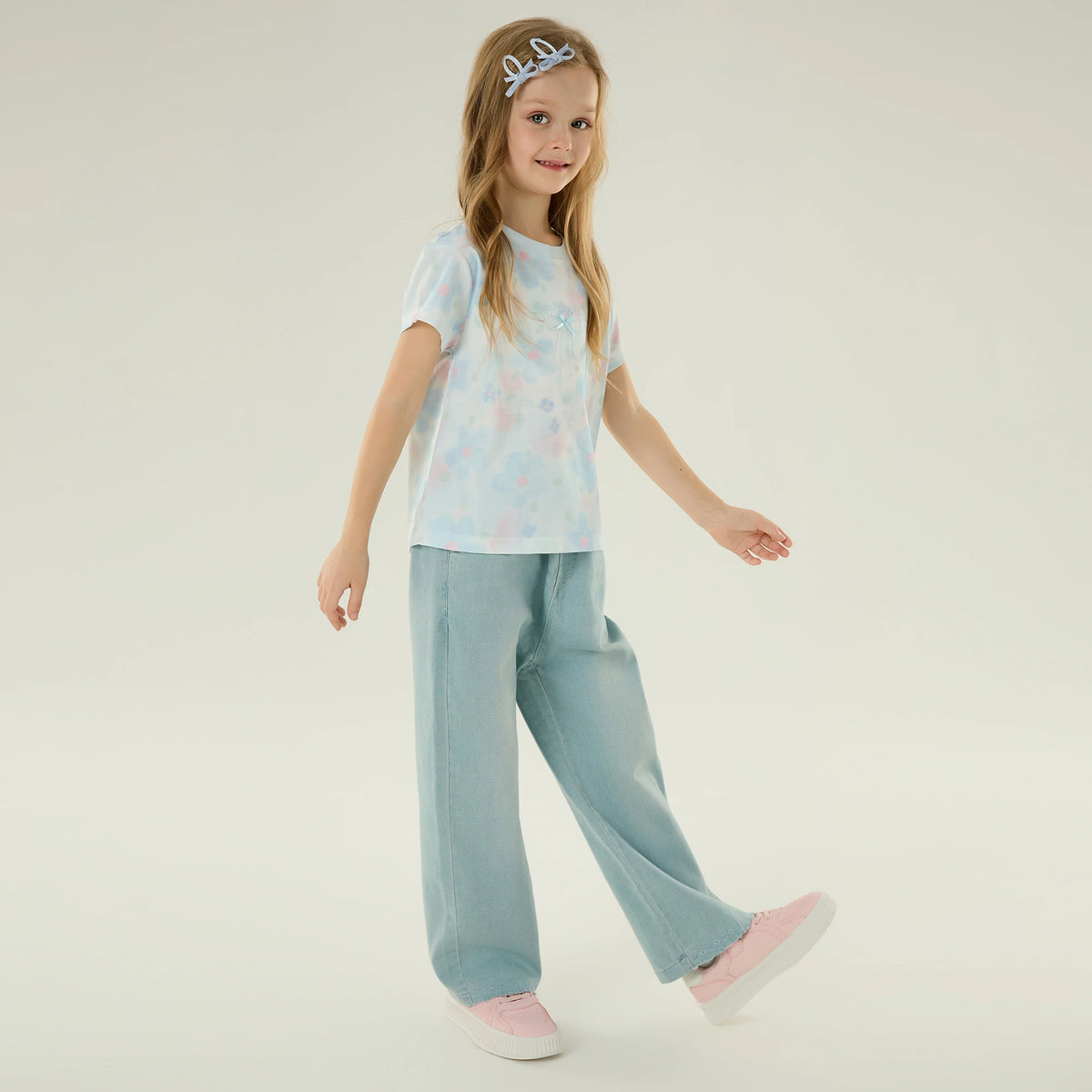 تيشيرت كاجوال مزين بنمط الزهور للبنات