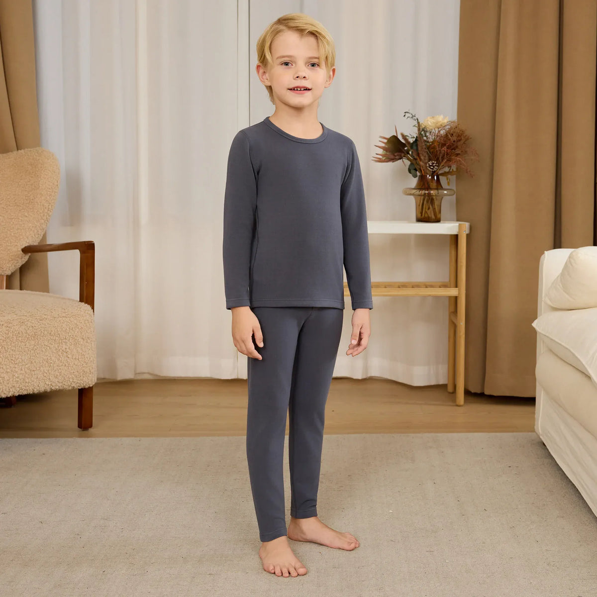 Dark Grey Plain Thermal Set-2Pc for Boys Image