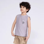Gray Printed Sleeveless T-Shirt for Boys Image