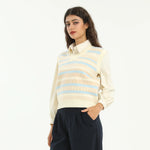 Beige Elegant Striped Waistcoat for Women Image