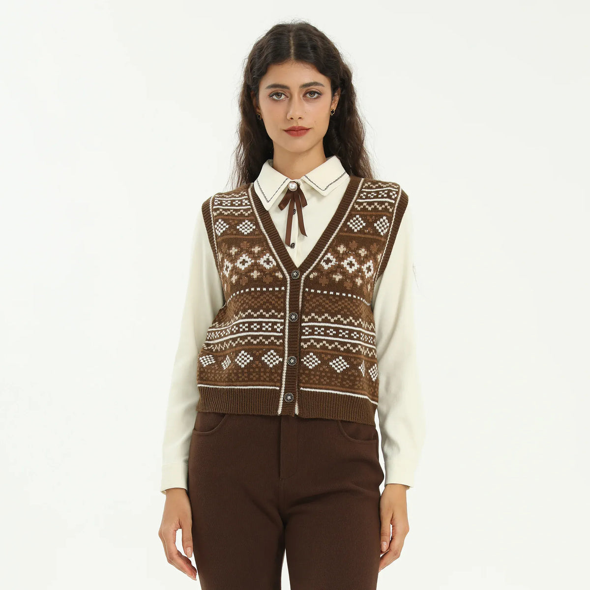 Coffee Elegant Embroidery Waistcoat for Women Image