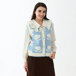 Light Blue Elegant Floral Waistcoat for Women Image