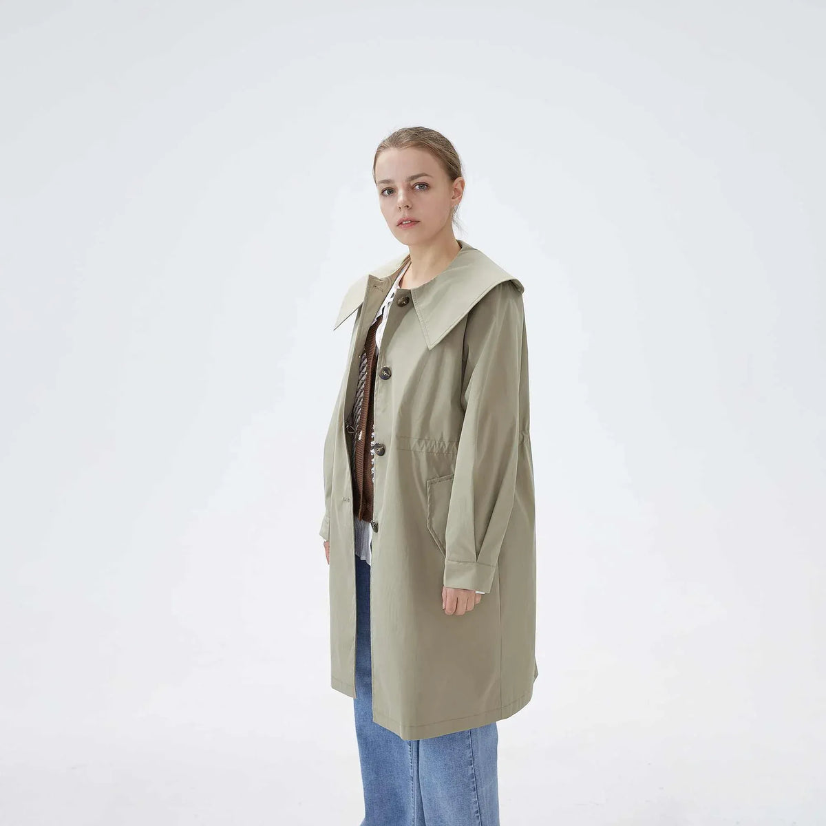 معطف سادة بأزرار إغلاق للنساء