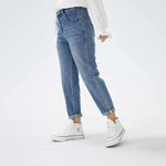 بنطال جينز بخصر مطاطى وزر إغلاق للنساء