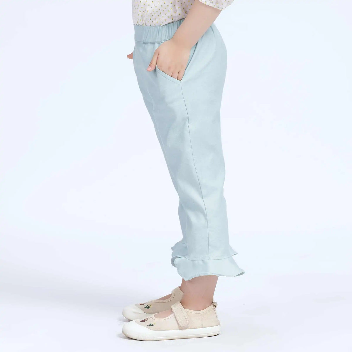 Bell-Bottom Casual Pants For Girls 130 | 7-8Y Green Image