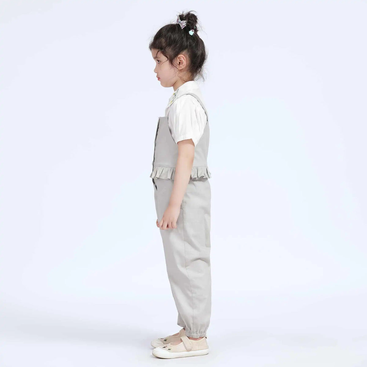 Plain Casual Overalls For Girls 120 | 5-6Y Gray Image