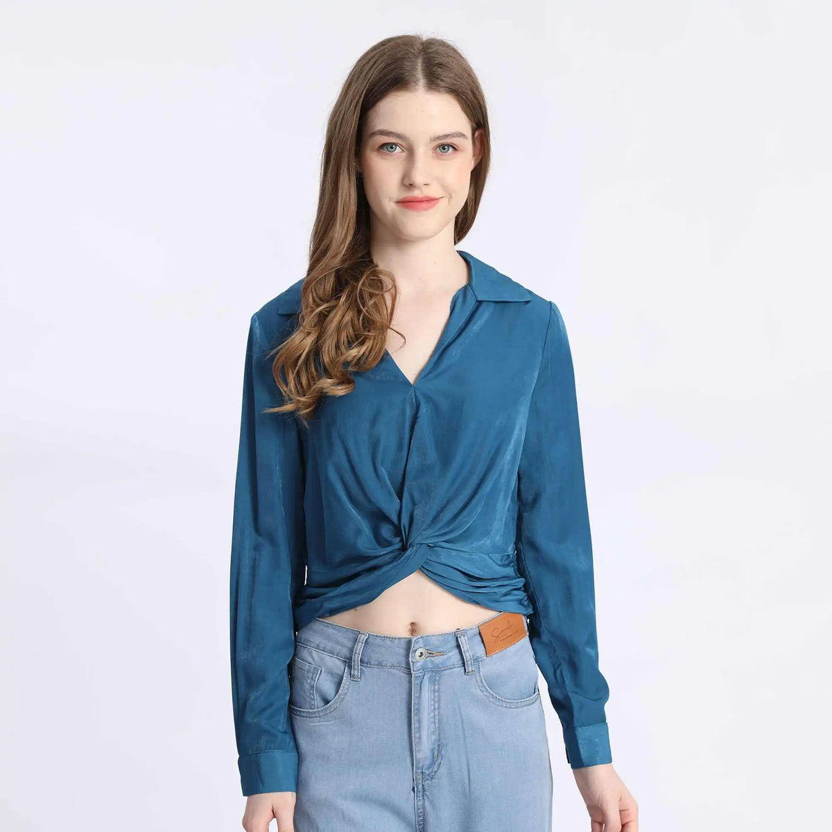 Plain Fashion Blouse For Women S Malachite Blue S,47,96,58, Image