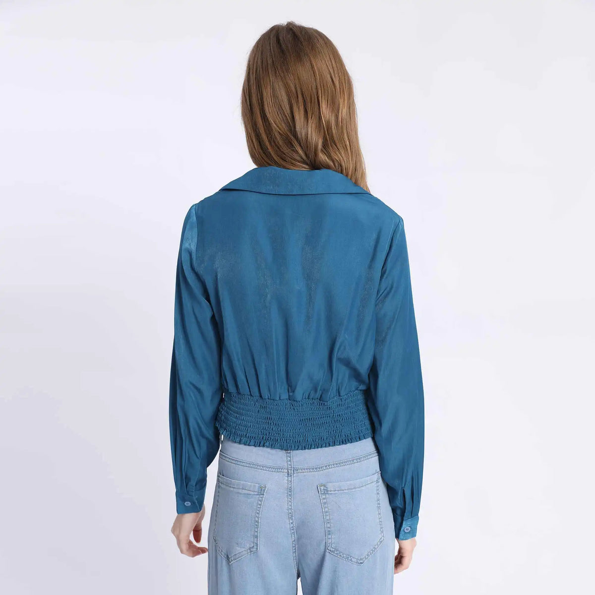 Plain Fashion Blouse For Women M Malachite Blue M,47,100,58, Image