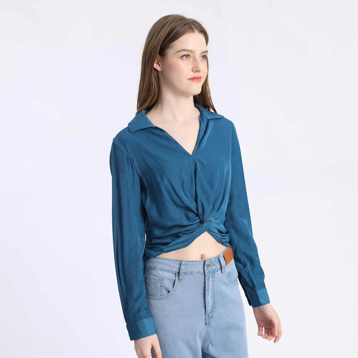 Plain Fashion Blouse For Women XL Malachite Blue XL,49,108,59, Image