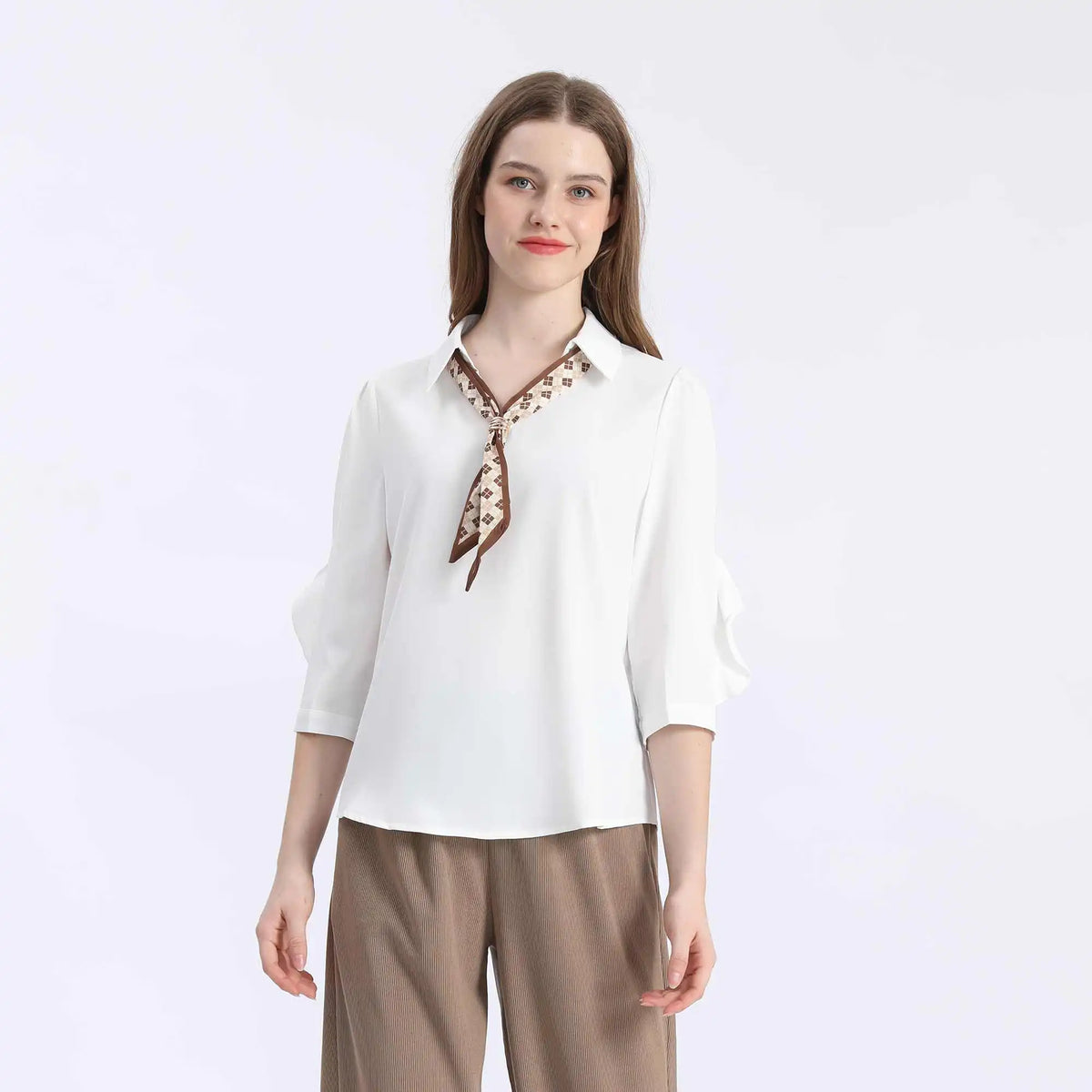 Plain Fashion Blouse For Women S White S,59,94,24,88 Image