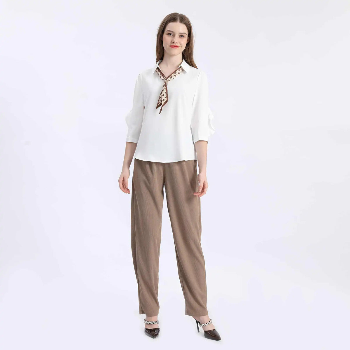 Plain Fashion Blouse For Women L White L,61,102,25,96 Image