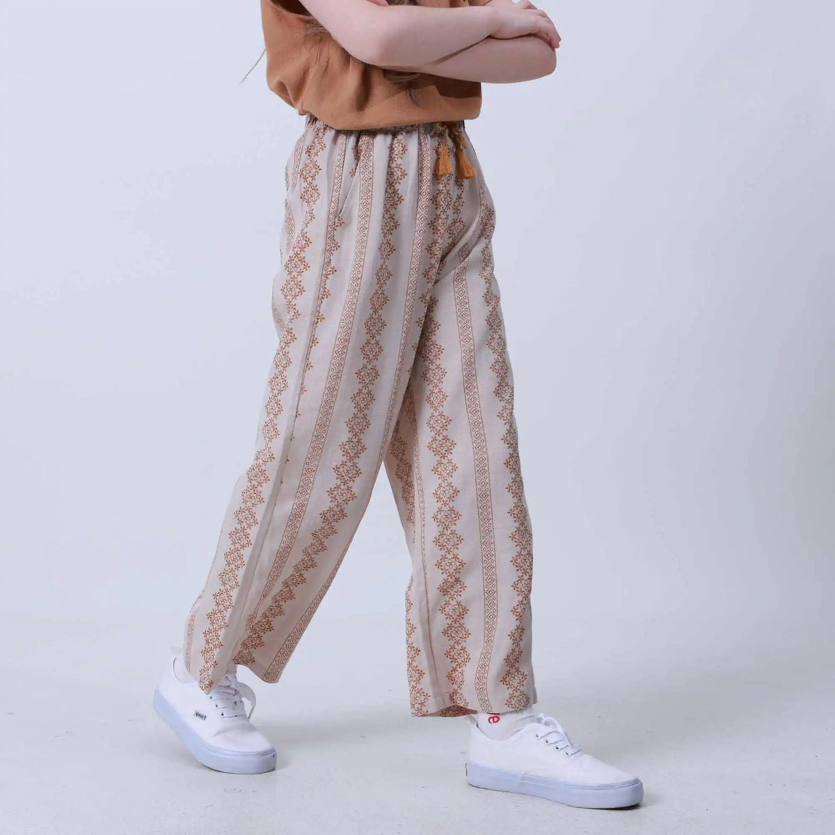 Straight-Leg Linen Pants For Girls 140 | 8-9Y Khaki Flower 140 | 8-9Y,80.5,53,53.2,89.6 Image