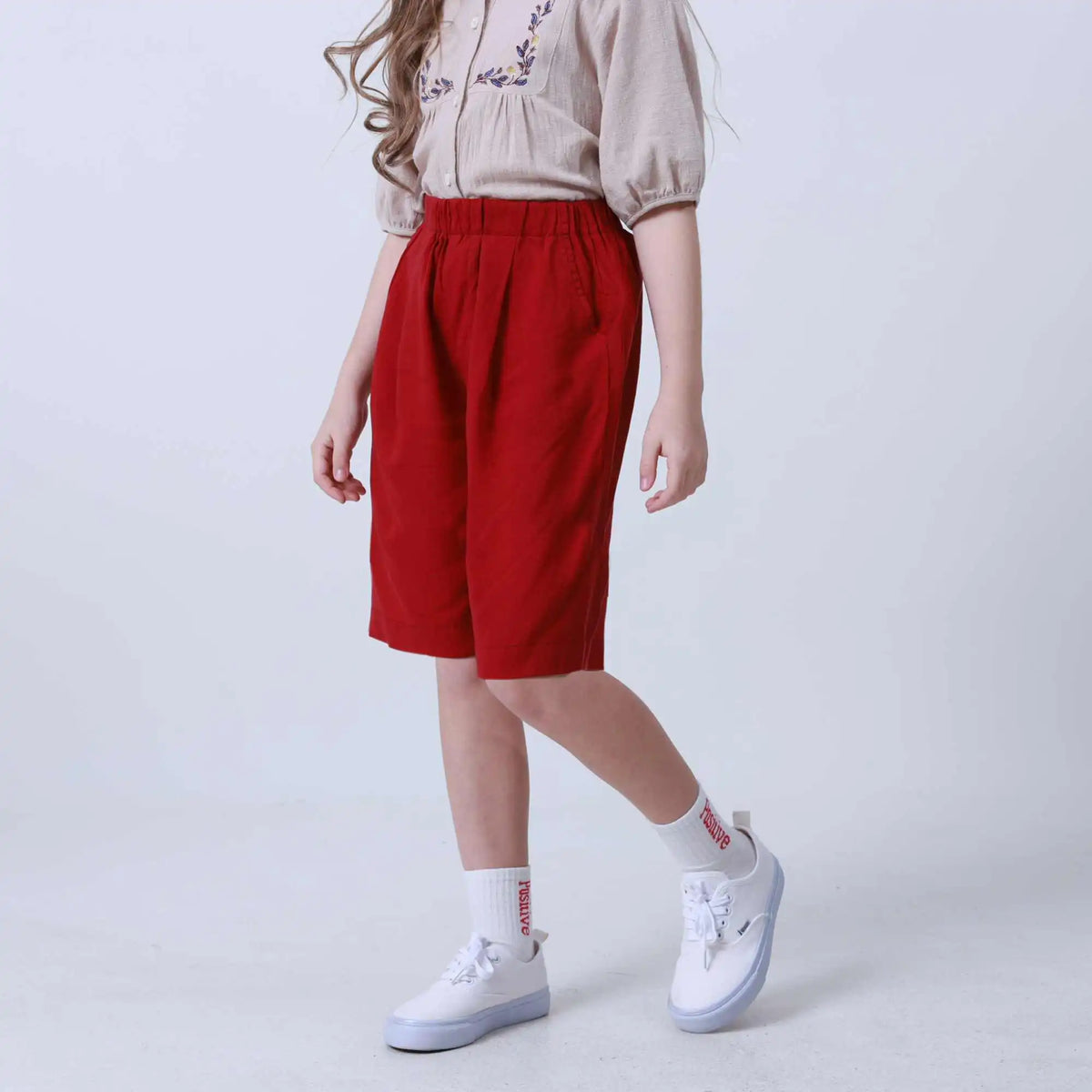 Ordinary Linen Shorts For Girls 130 | 7-8Y Maroon 130 | 7-8Y,40,50.5,55.4,89.2 Image