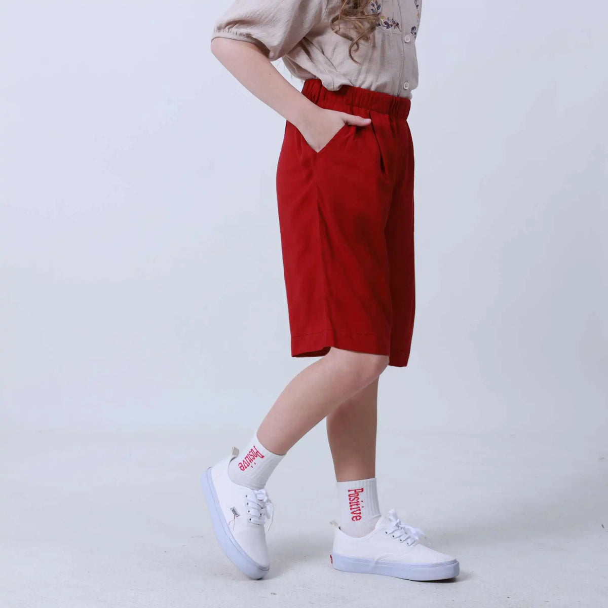 Ordinary Linen Shorts For Girls 140 | 8-9Y Maroon 140 | 8-9Y,42.5,53,58.2,93.6 Image