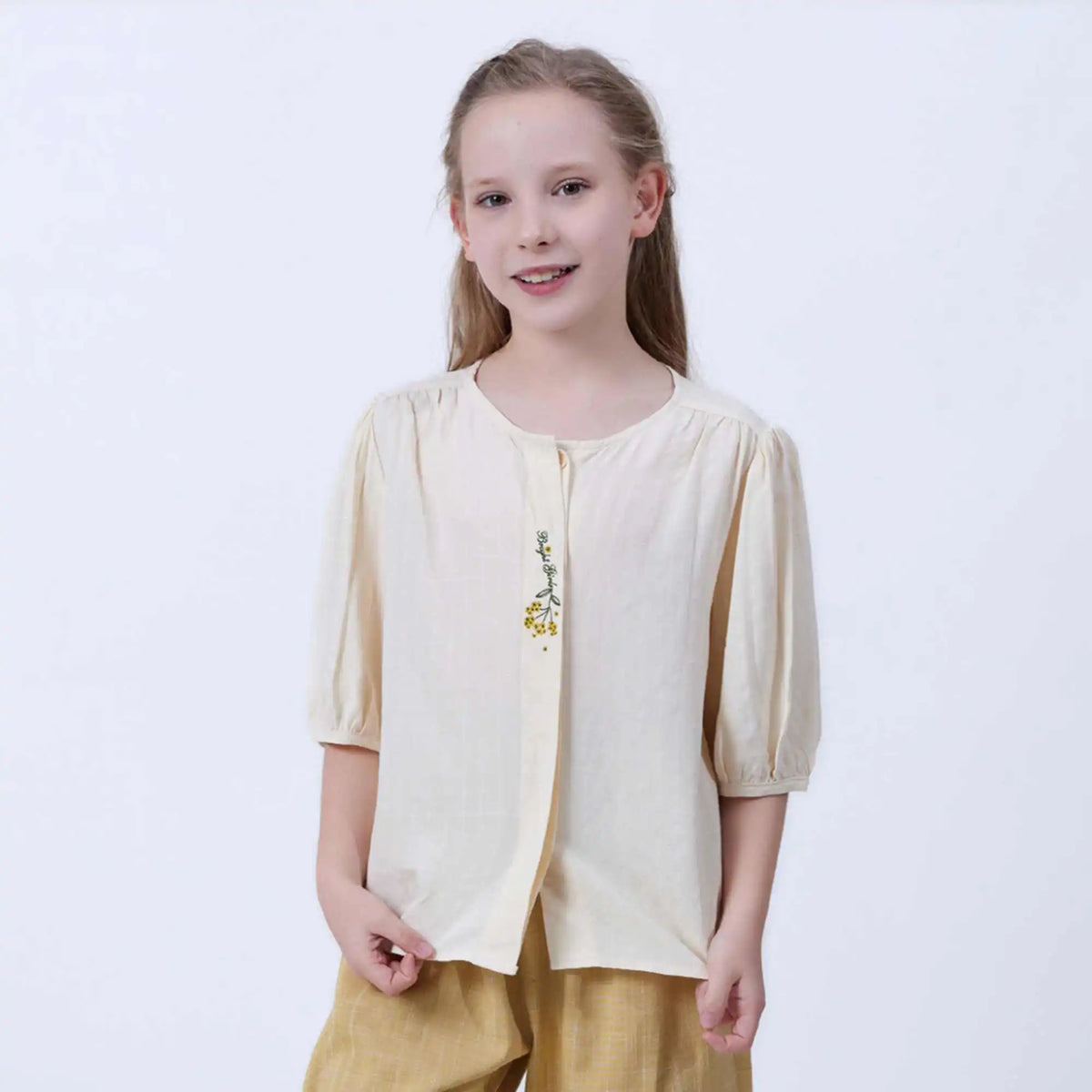 Floral Linen Shirt For Girls 100 | 3Y Light Beige 100 | 3Y,38.5,70,23.5, Image