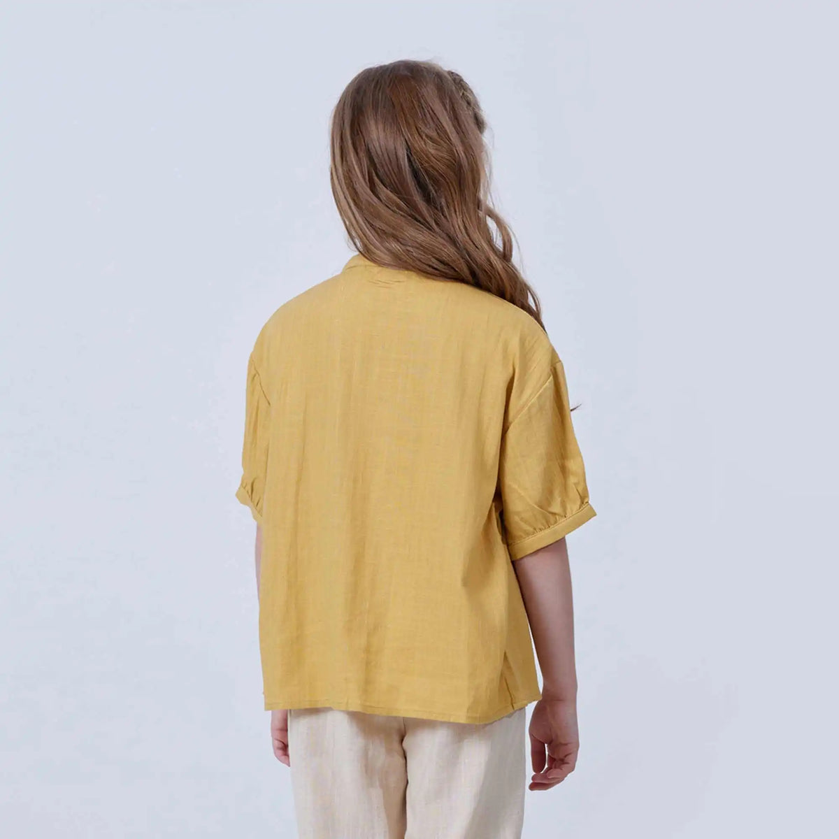 Plain Linen Blouse For Girls 110 | 4-5Y Mustard Yellow 110 | 4-5Y,42.8,86,17, Image