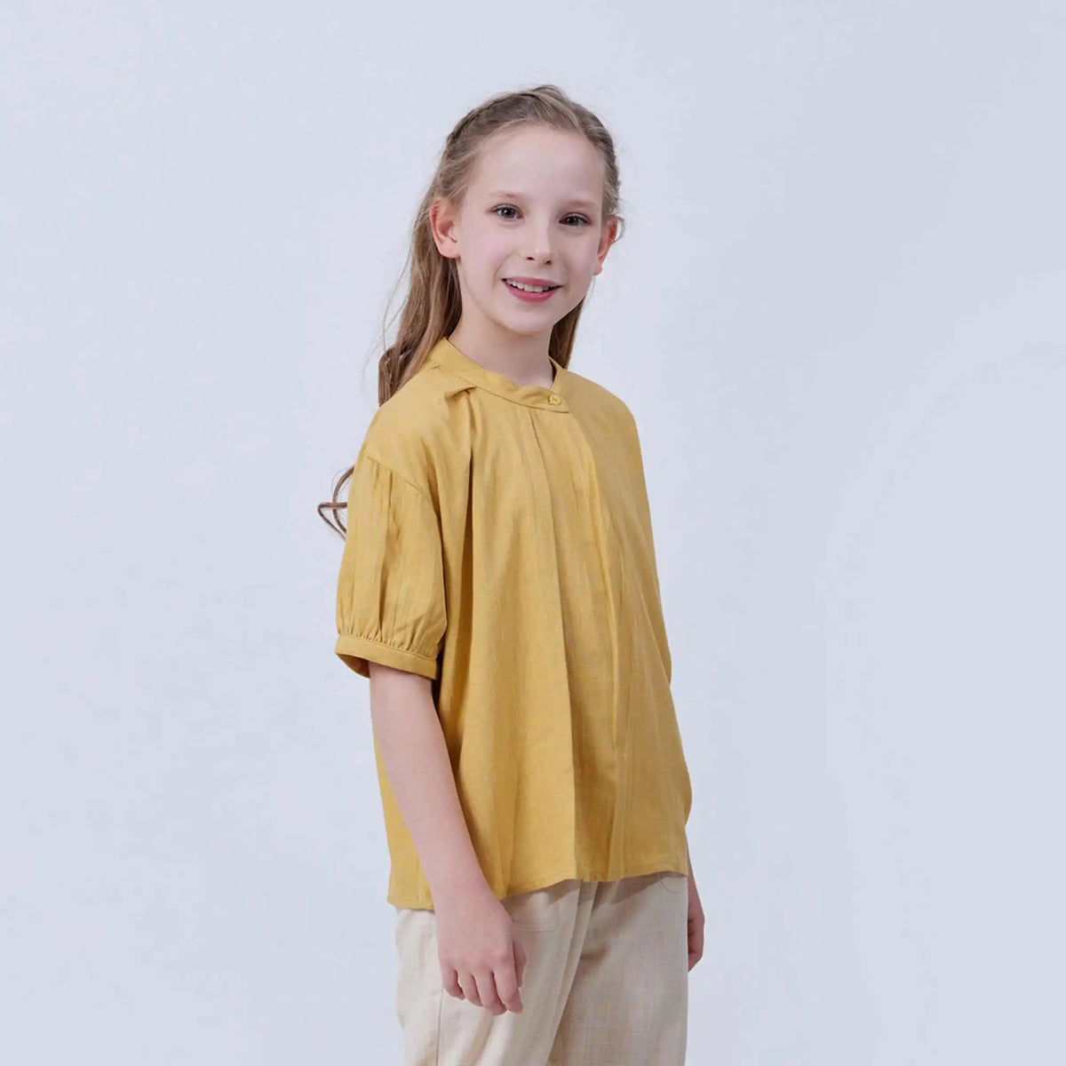 Plain Linen Blouse For Girls 130 | 7-8Y Mustard Yellow 130 | 7-8Y,48.4,94,18, Image