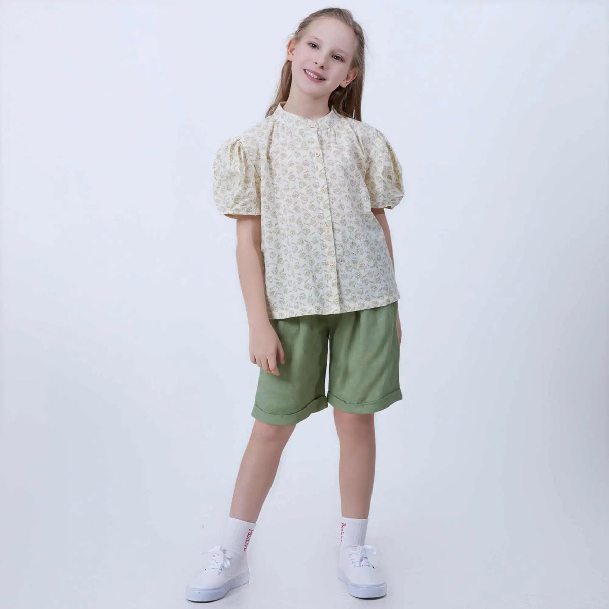 Ordinary Linen Shorts For Girls 120 | 5-6Y Green 120 | 5-6Y,35.6,47,48.6,78.8 Image