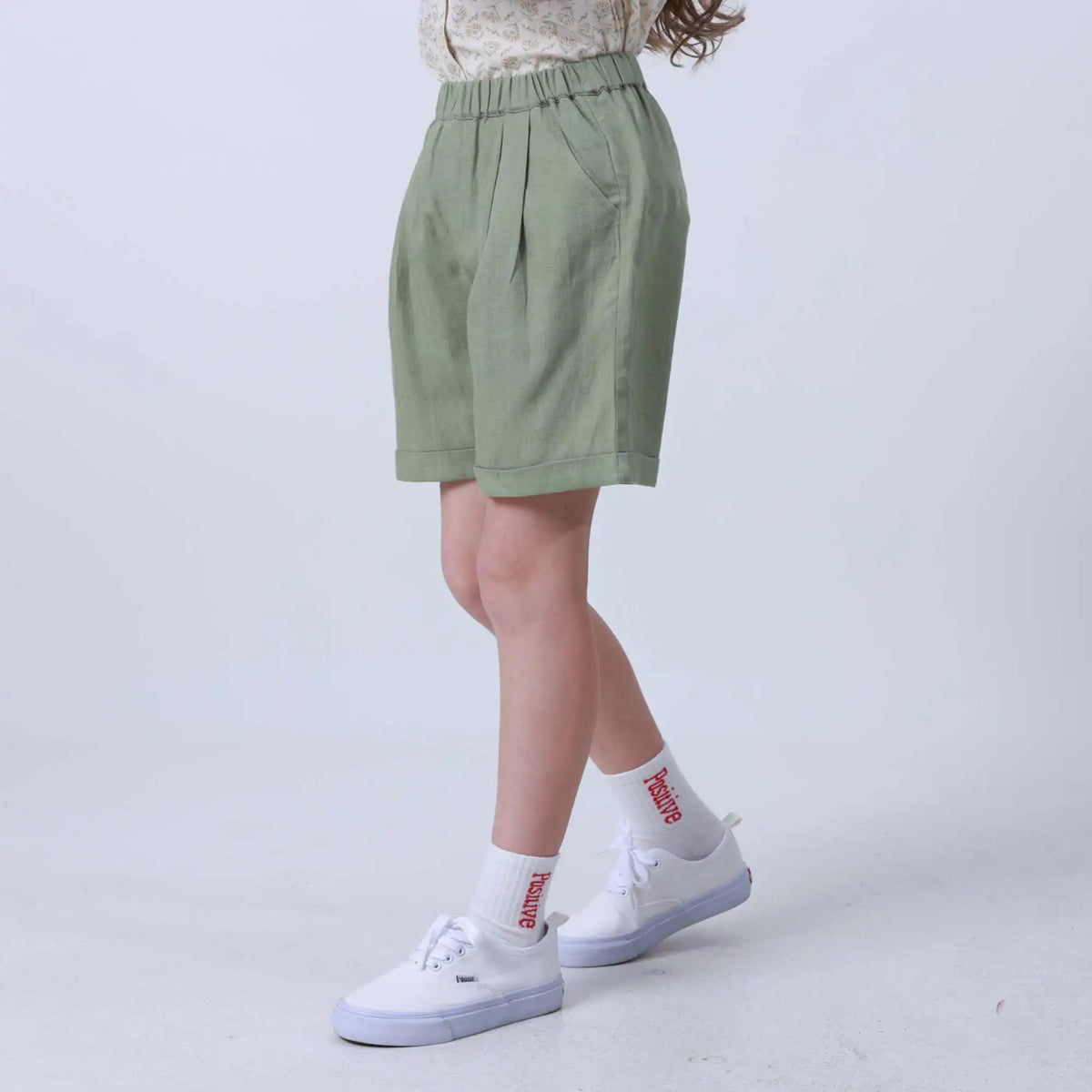 Ordinary Linen Shorts For Girls 130 | 7-8Y Green 130 | 7-8Y,37.9,49.5,51.4,83.2 Image