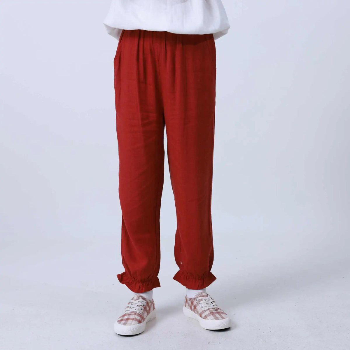 Ankle-tied Linen Pants For Girls 100 | 3Y Maroon 100 | 3Y,56.5,43,38,70 Image