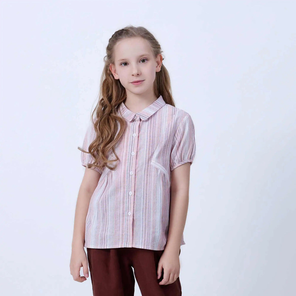 Stripped Linen Shirt For Girls 100 | 3Y Pink Stripes 100 | 3Y,39,68,13, Image