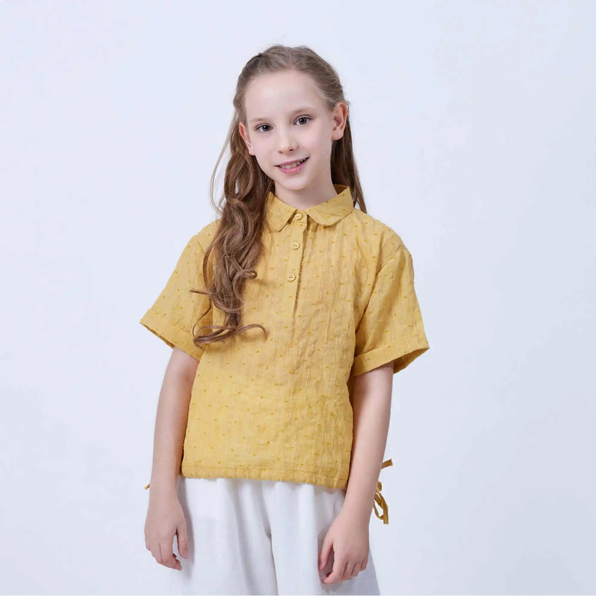 Jacquard Linen Blouse For Girls 100 | 3Y Yellow 100 | 3Y,38,73,14.5, Image