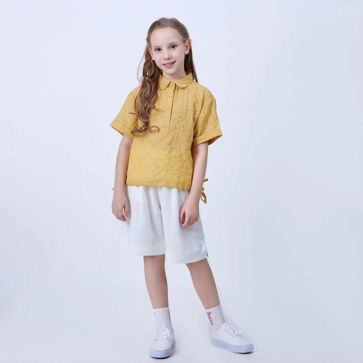 Jacquard Linen Blouse For Girls 130 | 7-8Y Yellow 130 | 7-8Y,46.4,85,16, Image