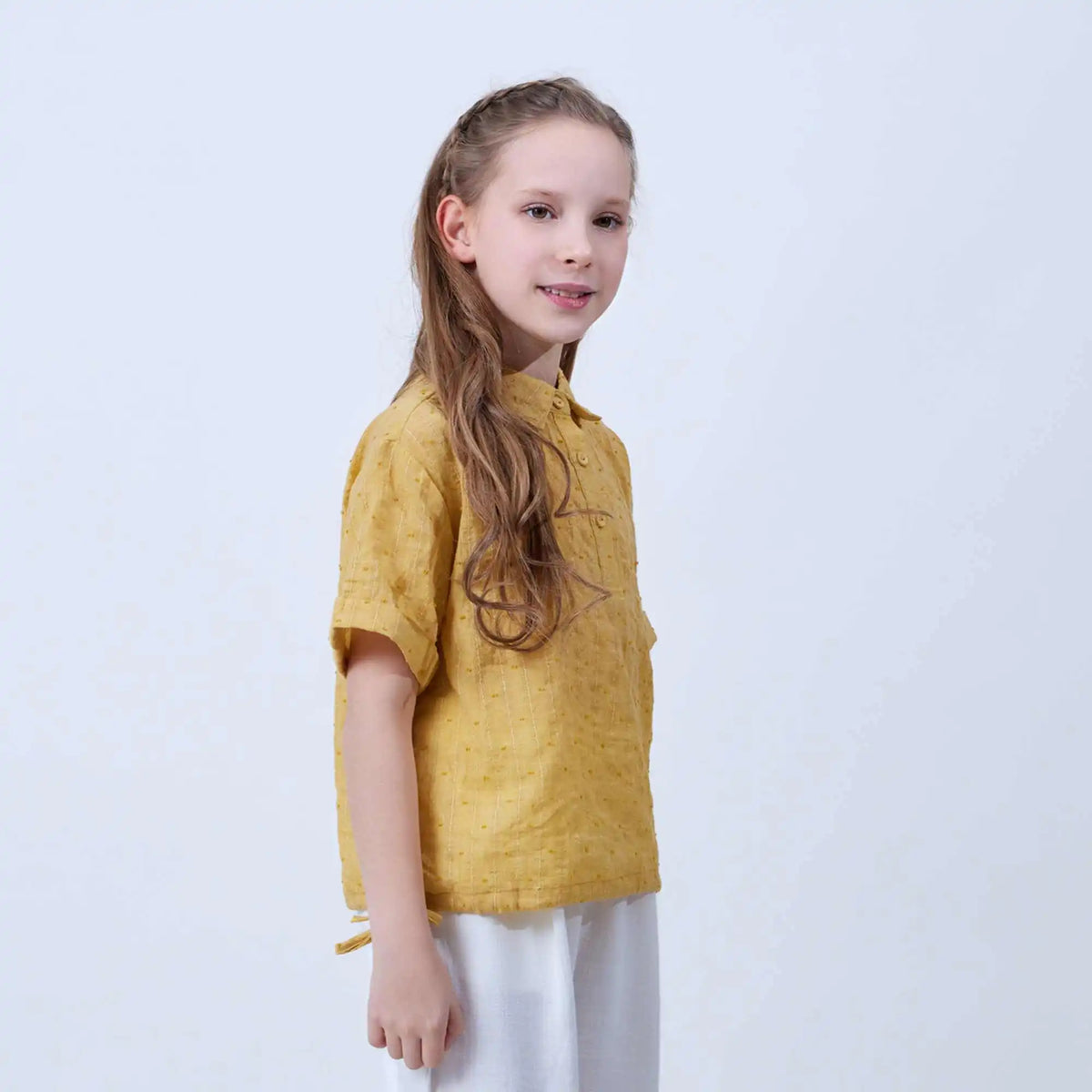 Jacquard Linen Blouse For Girls 110 | 4-5Y Yellow 110 | 4-5Y,40.8,77,15, Image