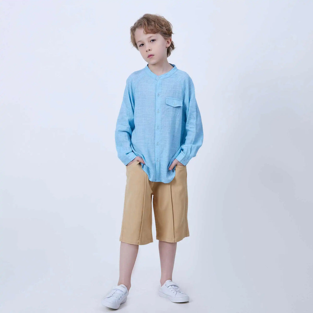 Straight-Leg Linen Shorts For Boys 120 | 5-6Y Beige 120 | 5-6Y,47.6,48,46.6,81.6 Image