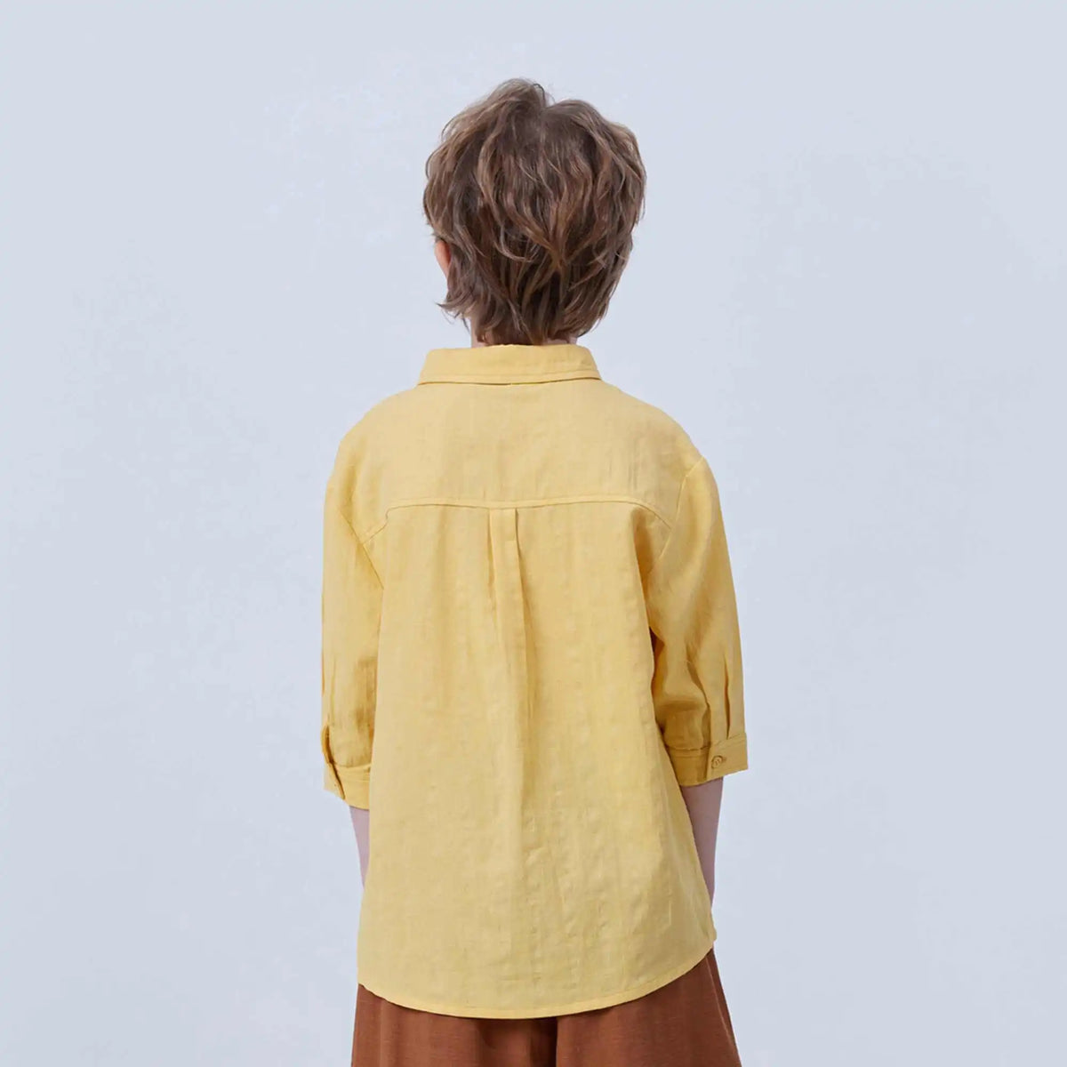 Plain Linen Blouse For Boys 110 | 4-5Y Yellow 110 | 4-5Y,47.5,75.4,25.5, Image