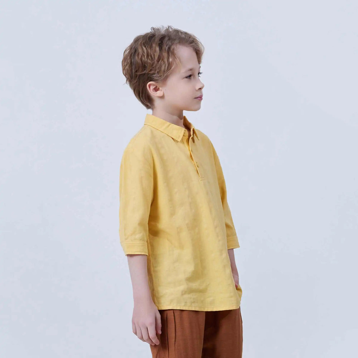 Plain Linen Blouse For Boys 130 | 7-8Y Yellow 130 | 7-8Y,54.5,84.2,29.5, Image