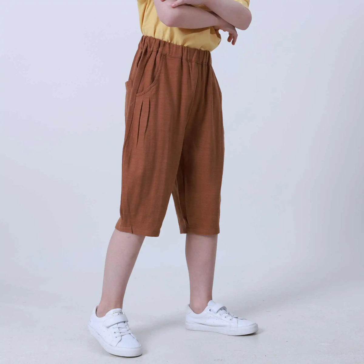 Radish Linen Shorts For Boys 140 | 8-9Y Coffee 140 | 8-9Y,55.2,53,57,93.2 Image