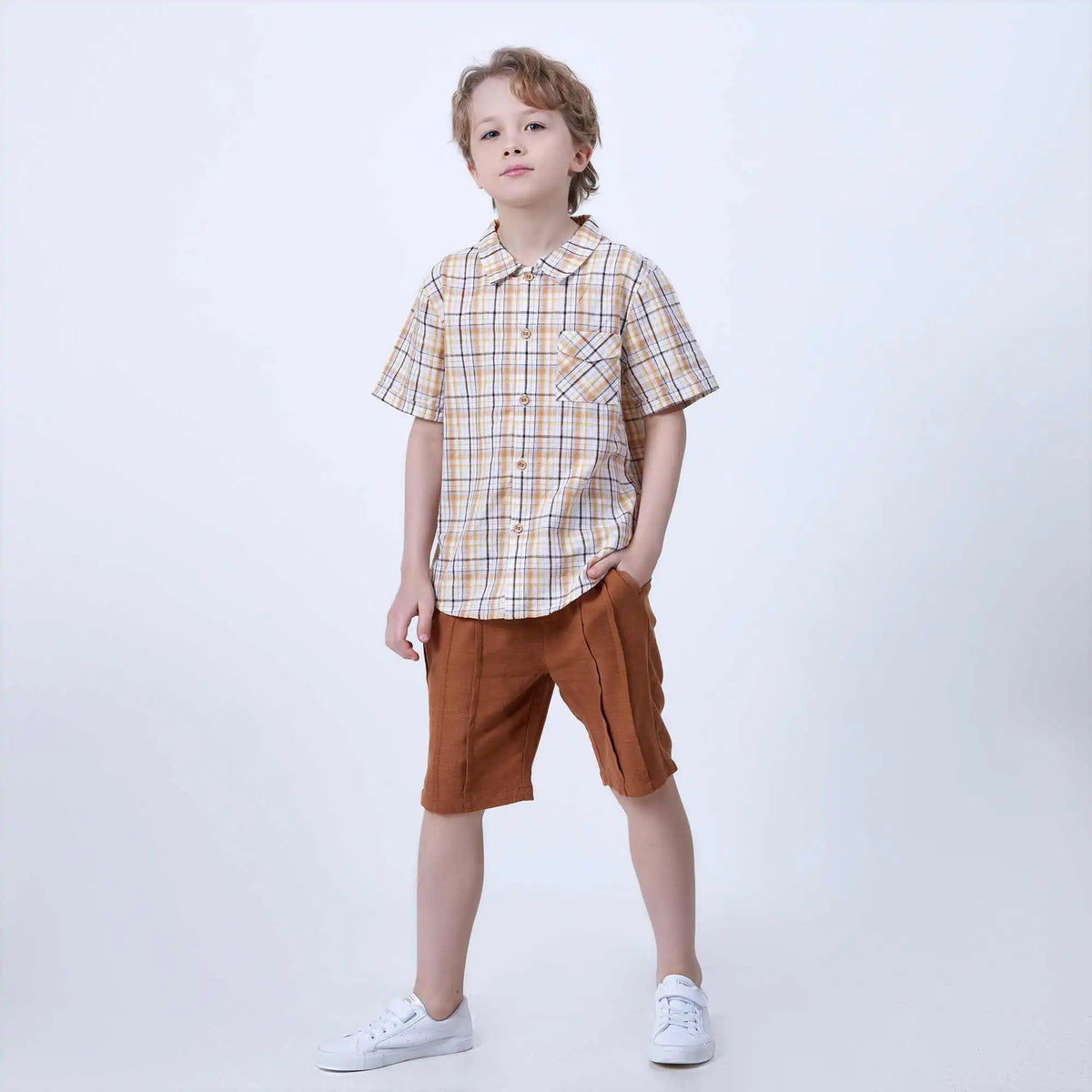 Ordinary Linen Shorts For Boys 120 | 5-6Y Coffee 120 | 5-6Y,40.5,46,44,77.6 Image