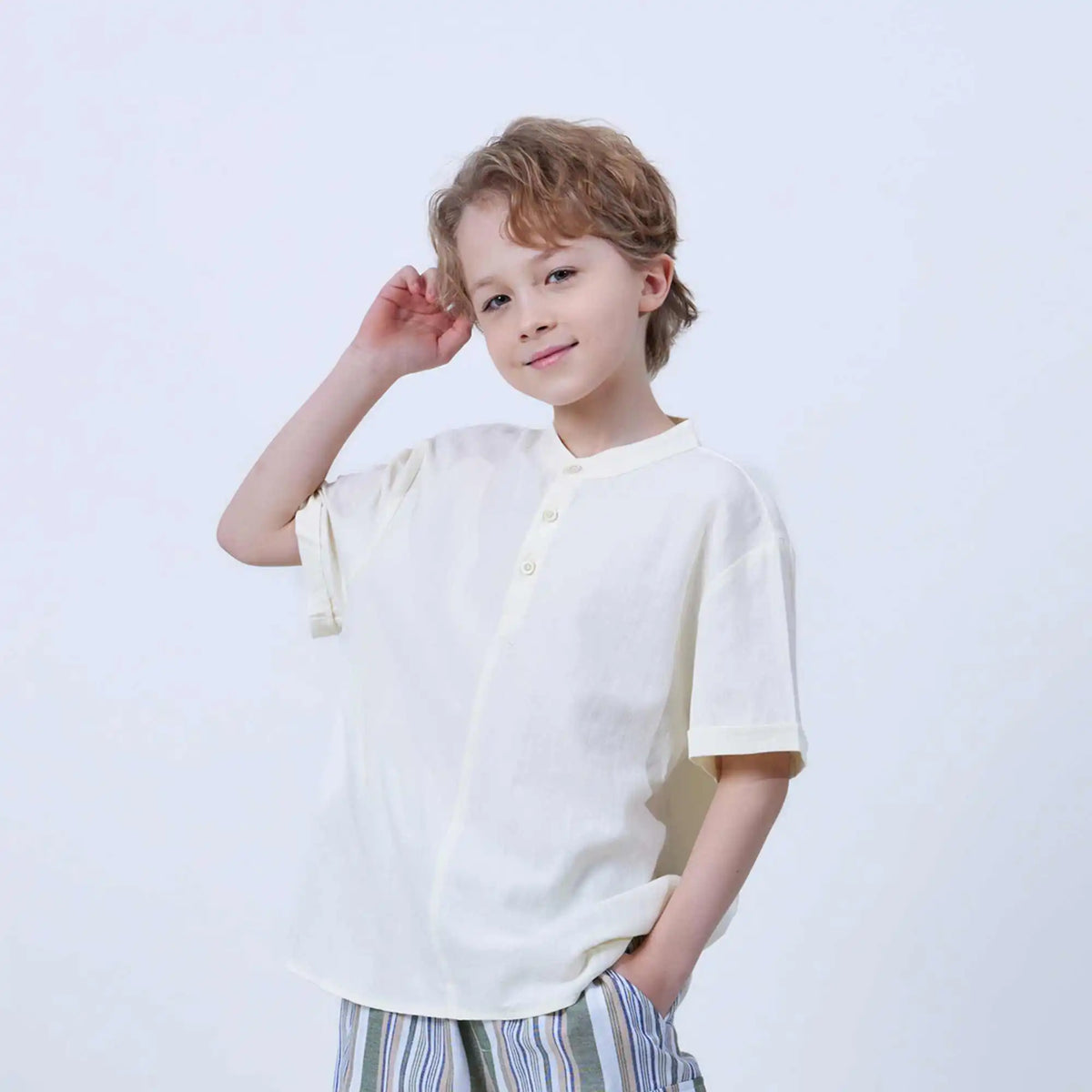 Jacquard Linen Blouse For Boys 100 | 3Y Light Yellow 100 | 3Y,43.5,75,14, Image