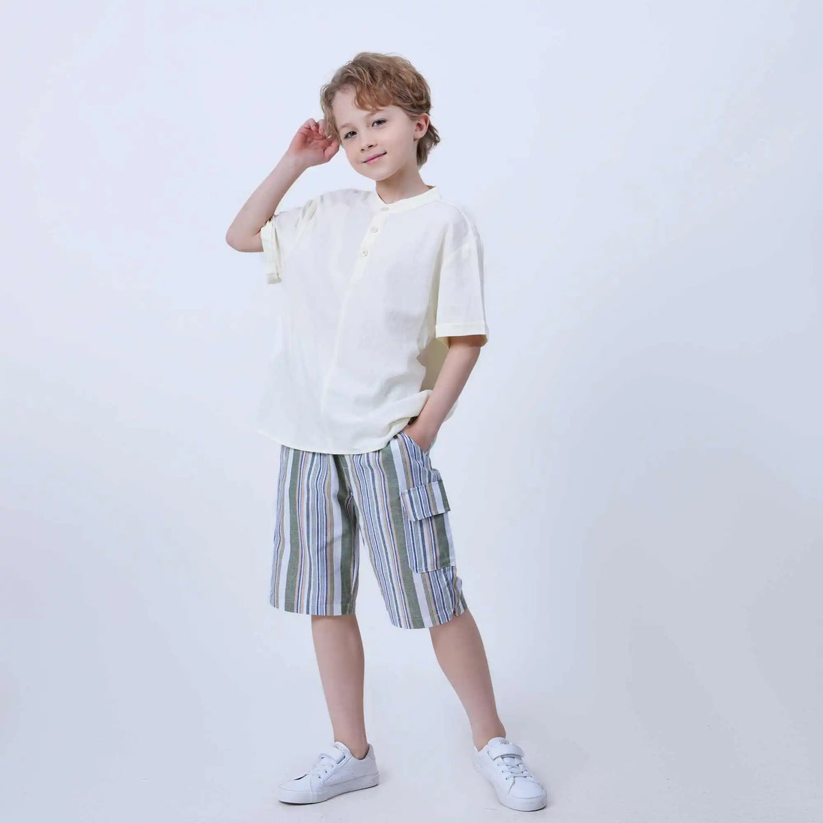 Jacquard Linen Blouse For Boys 120 | 5-6Y Light Yellow 120 | 5-6Y,50.5,83.8,16, Image