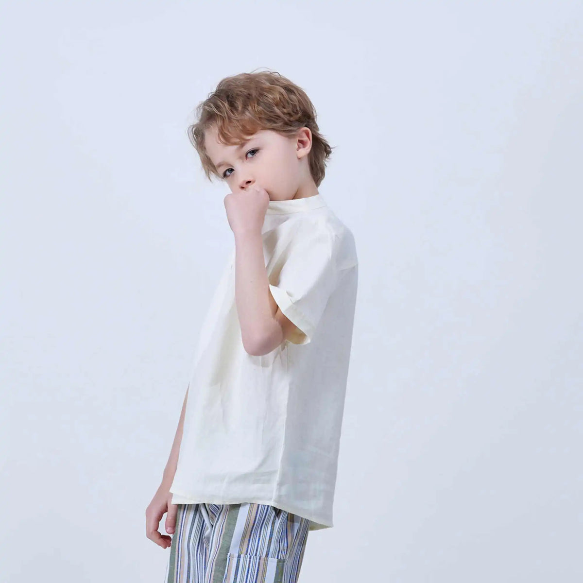 Jacquard Linen Blouse For Boys 130 | 7-8Y Light Yellow 130 | 7-8Y,54,88.2,17, Image