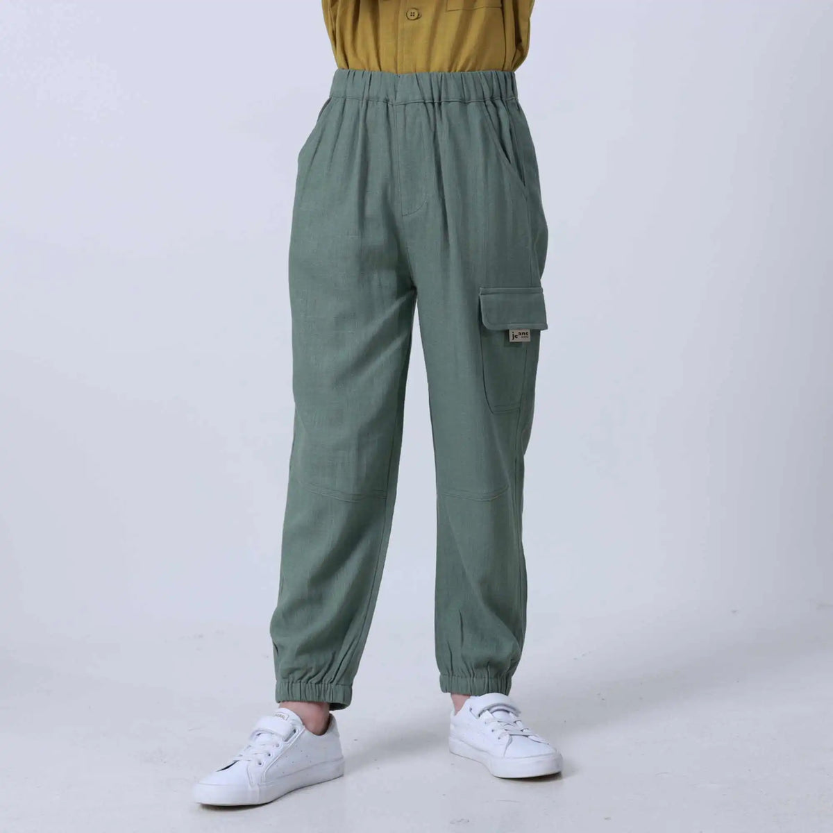 Ankle-tied Linen Pants For Boys 100 | 3Y Gray Green 100 | 3Y,58,43,40.6,74 Image