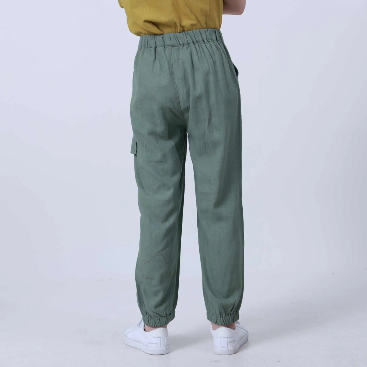 Ankle-tied Linen Pants For Boys 110 | 4-5Y Gray Green 110 | 4-5Y,64.5,45.5,43.6,78.8 Image