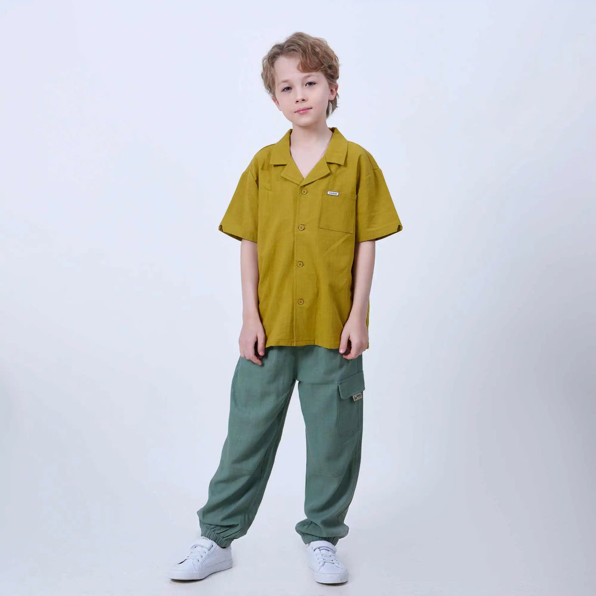 Ankle-tied Linen Pants For Boys 120 | 5-6Y Gray Green 120 | 5-6Y,71,48,46.6,83.6 Image