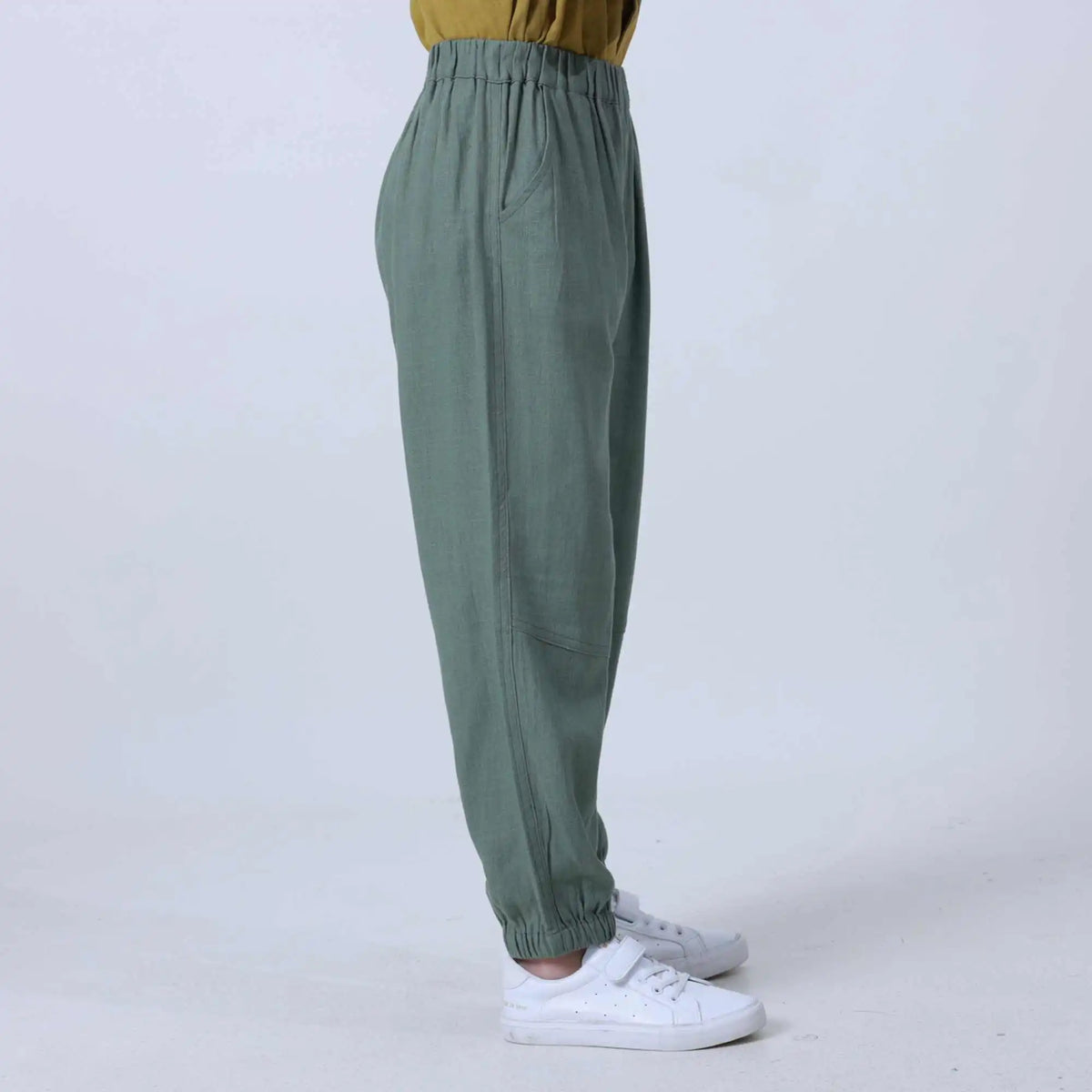 Ankle-tied Linen Pants For Boys 130 | 7-8Y Gray Green 130 | 7-8Y,77.5,50.5,49.6,88.4 Image