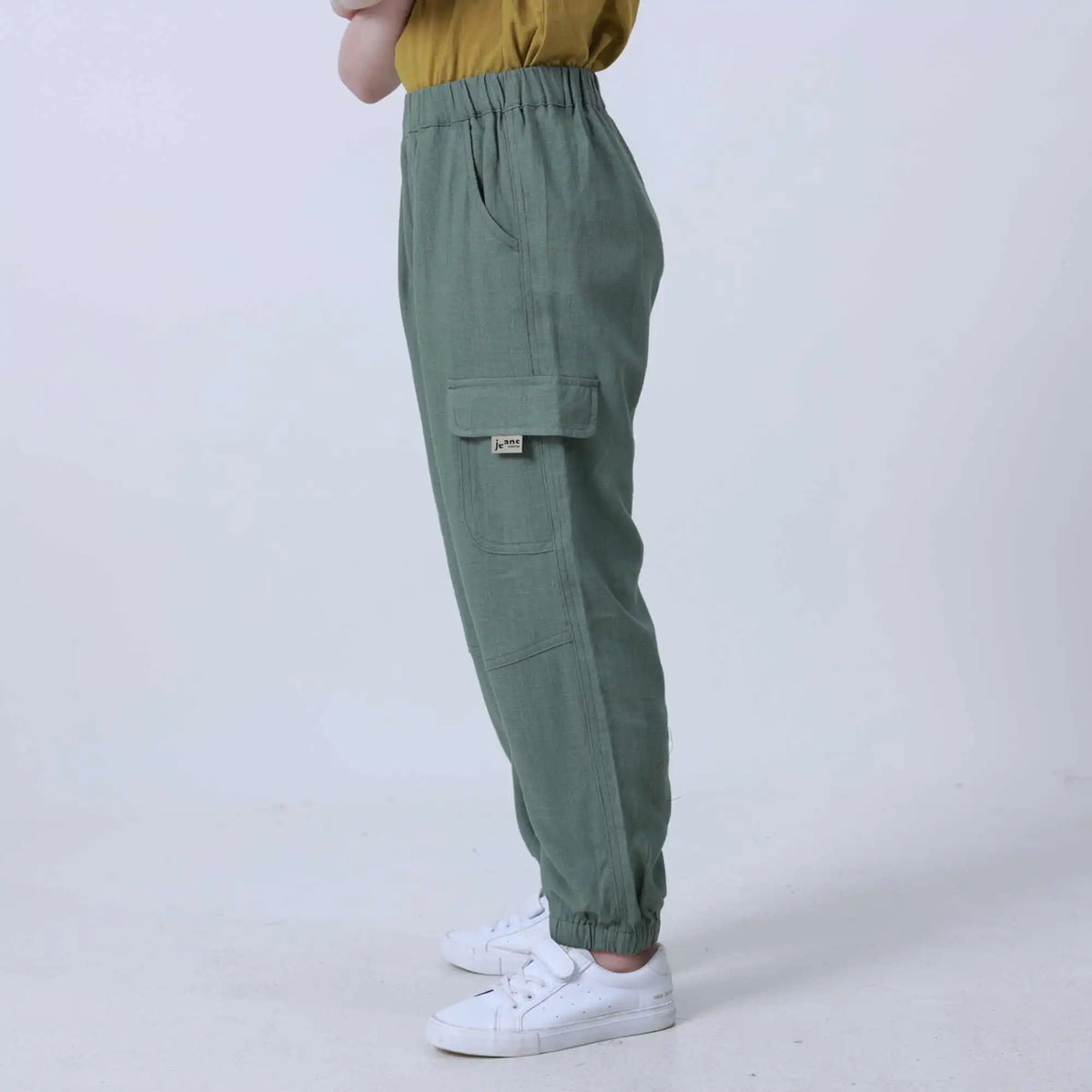 Ankle-tied Linen Pants For Boys 140 | 8-9Y Gray Green 140 | 8-9Y,84,53,52.6,93.2 Image