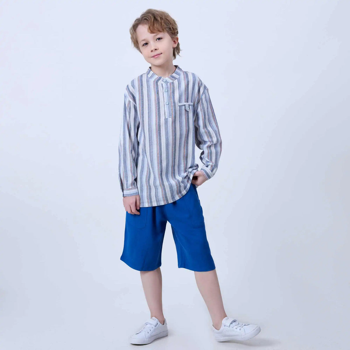 Ordinary Linen Shorts For Boys 120 | 5-6Y Blue 120 | 5-6Y,45.1,48,48.6,86.6 Image