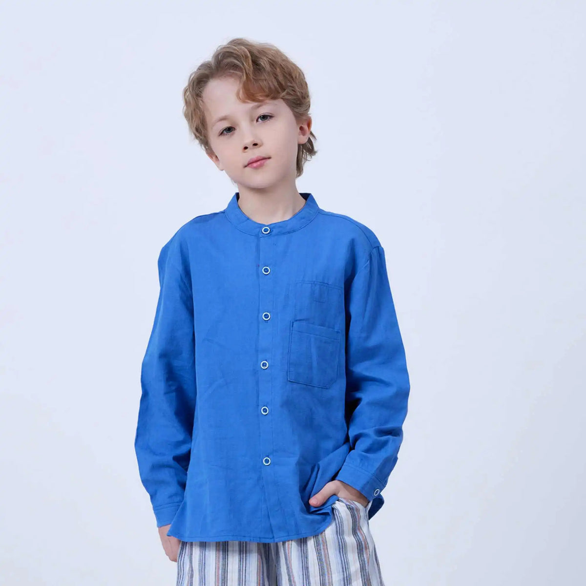 Plain Linen Shirt For Boys 100 | 3Y Blue 100 | 3Y,43.5,71,35, Image