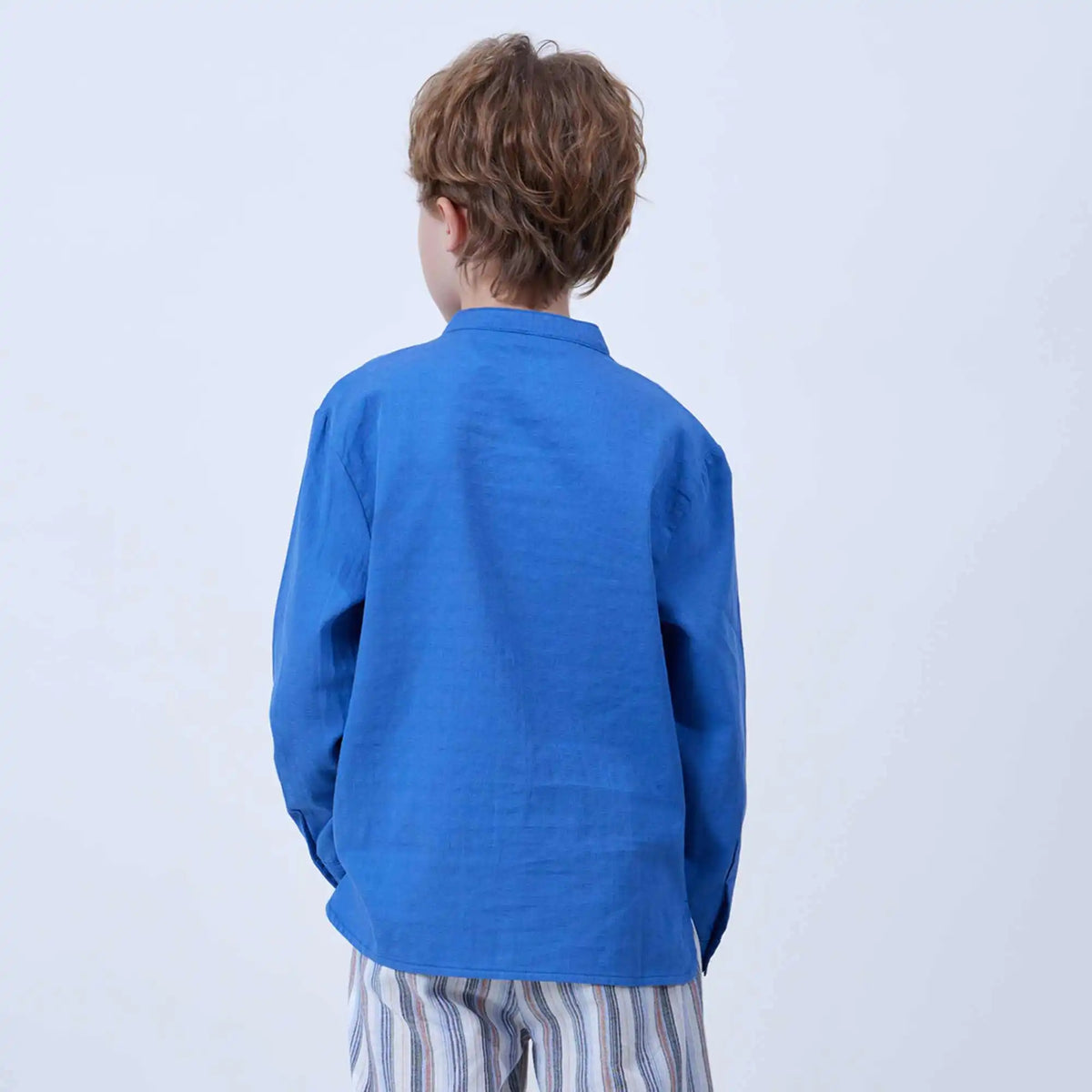 Plain Linen Shirt For Boys 110 | 4-5Y Blue 110 | 4-5Y,47,75.4,38.5, Image