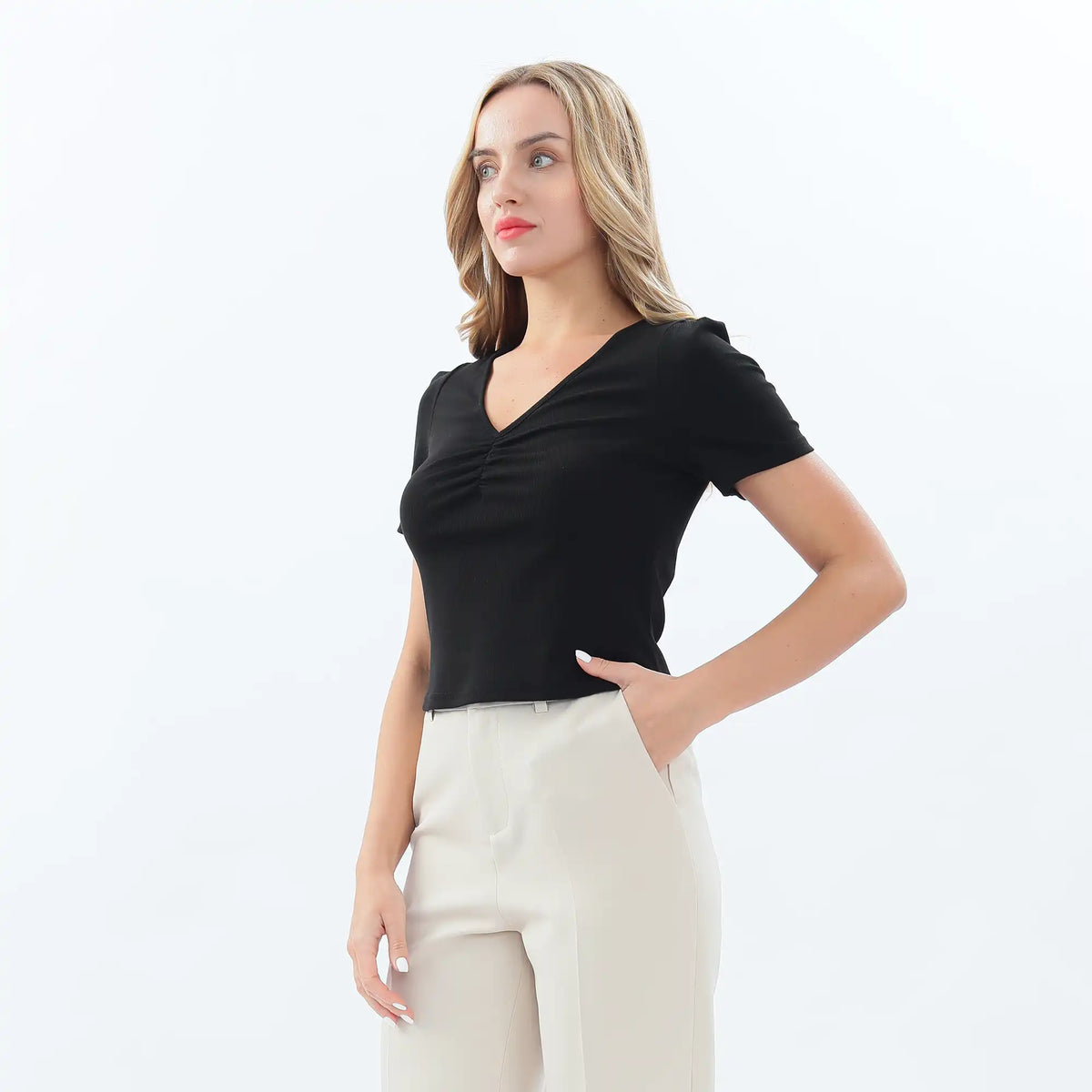 Plain Basic T.Shirt For Women M Black M,44.5,82,22.5, Image