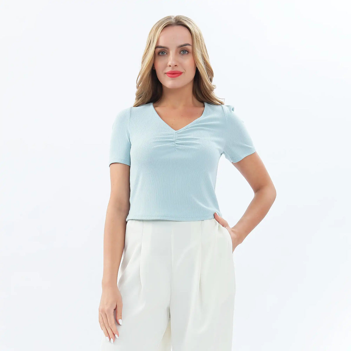 Plain Basic T.Shirt For Women S Blue S,44.5,78,22, Image