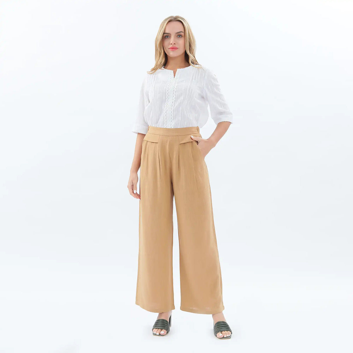 wide leg linen pants for women image